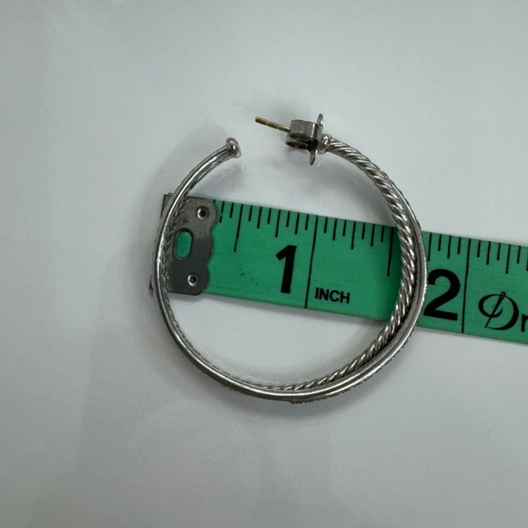 David Yurman Sterling Silver & Diamond Cable Classic Hoop Earrings - Picture 7 of 8